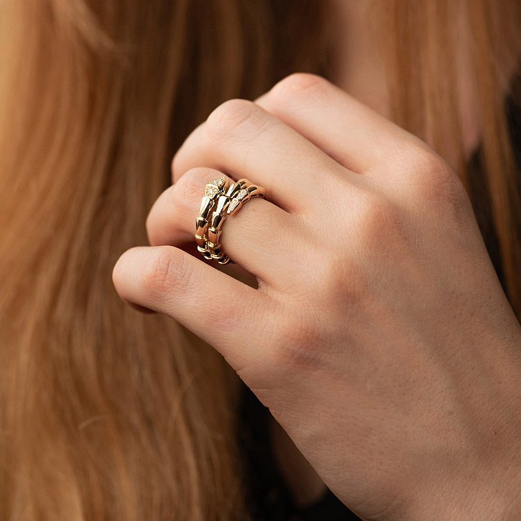 Каблучка "Змія" у жовтому золоті (фіаніти) к08069 від ювелірного магазину Онікс - 3