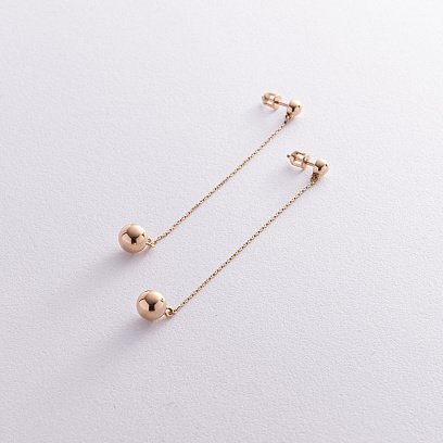 Серьги - пусеты "Margo" с шариками на цепочке (желтое золото) с08240 №4