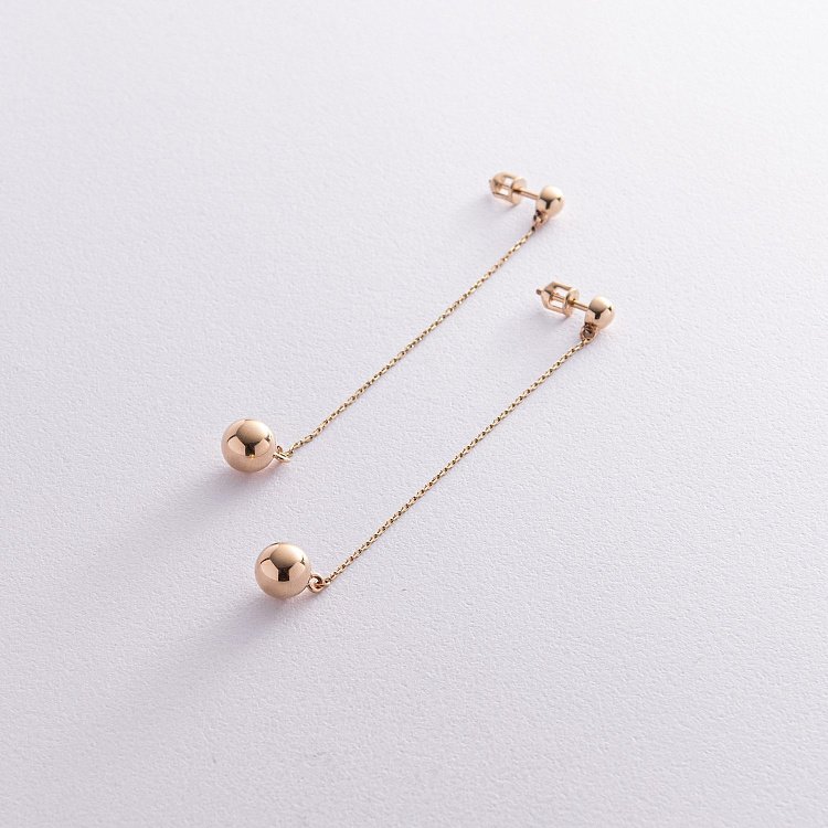 Серьги - пусеты "Margo" с шариками на цепочке (желтое золото) с08240 от ювелирного магазина Оникс - 6