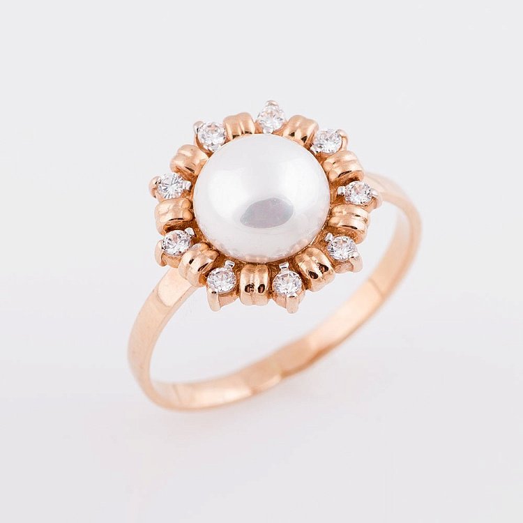 Золотое кольцо (культ. пресн. жемчуг,фианиты) к00027 от ювелирного магазина Оникс