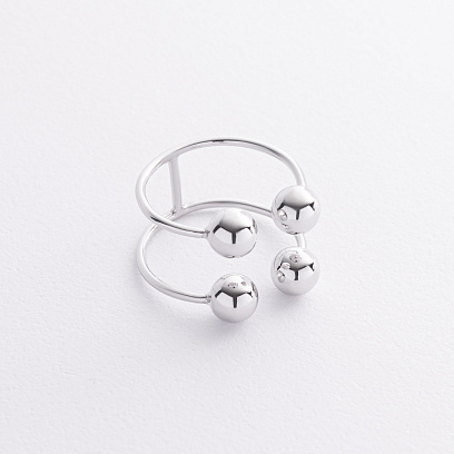 Двойное кольцо "Шарики" в белом золоте к08291 №3