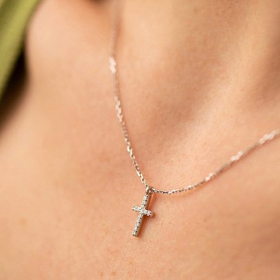 Кольє "Хрестик" у білому золоті (діаманти) колб0134м №4