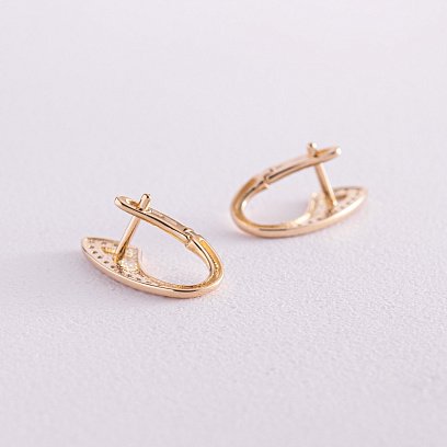 Серьги "Капельки" в желтом золоте (фианиты) с08054 №3