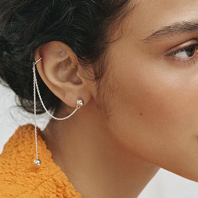 Асиметричні сережки - пусети "Кульки" у сріблі (сережка - каффа) 902-01400