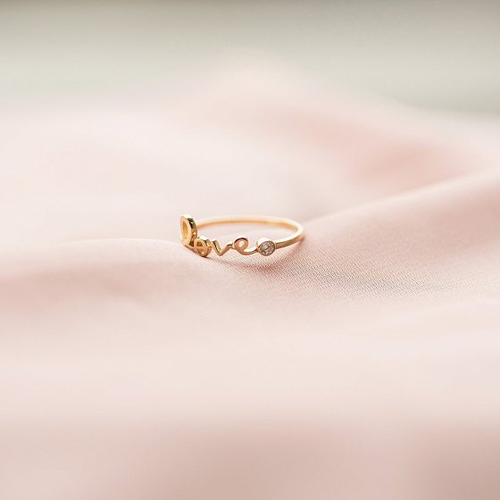 Кольцо "Love" в желтом золоте с фианитом к06762 №4