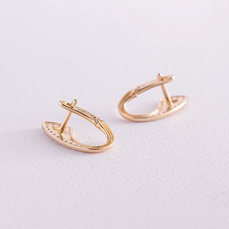 Серьги "Капельки" в желтом золоте (фианиты) с08054 от ювелирного магазина Оникс - 2