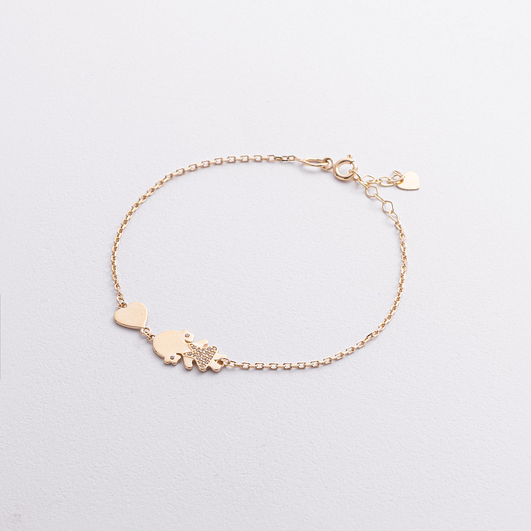 Браслет "Девочка и сердечко" в желтом золоте (фианиты) б05658 от ювелирного магазина Оникс