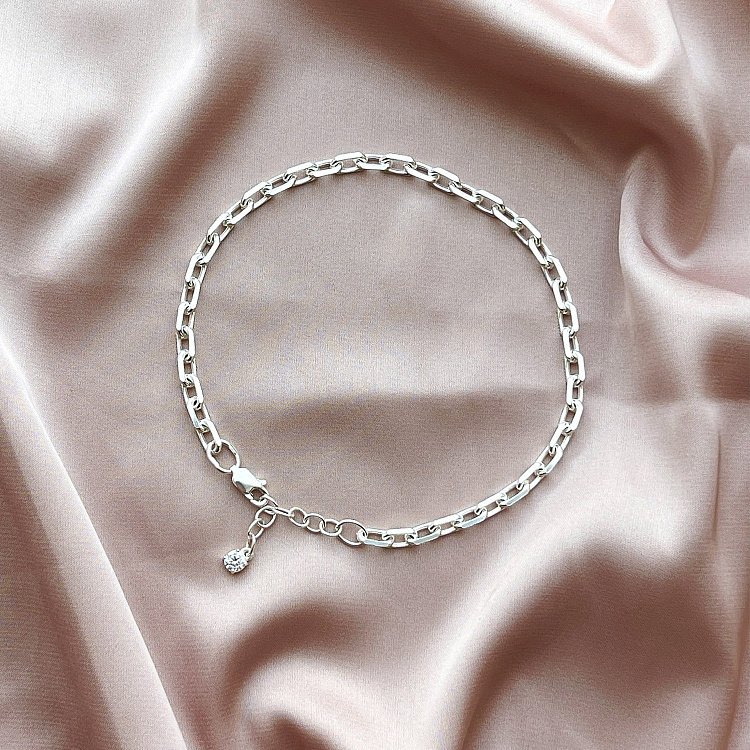 Серебряный браслет на ногу "Челси" с фианитом бс21683 от ювелирного магазина Оникс