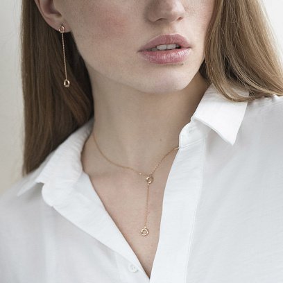 Сережки "Кружечки" на ланцюжку в червоному золоті с07271 №3