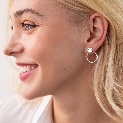 Срібні сережки - джекети 2 в 1 "Кругообіг" 123068