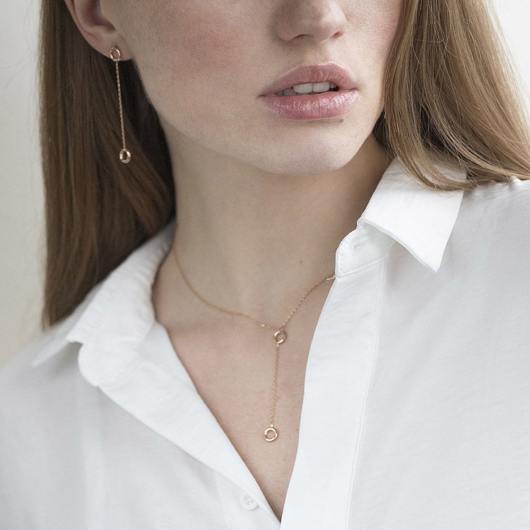 Сережки "Кружечки" на ланцюжку в червоному золоті с07271 від ювелірного магазину Онікс - 2