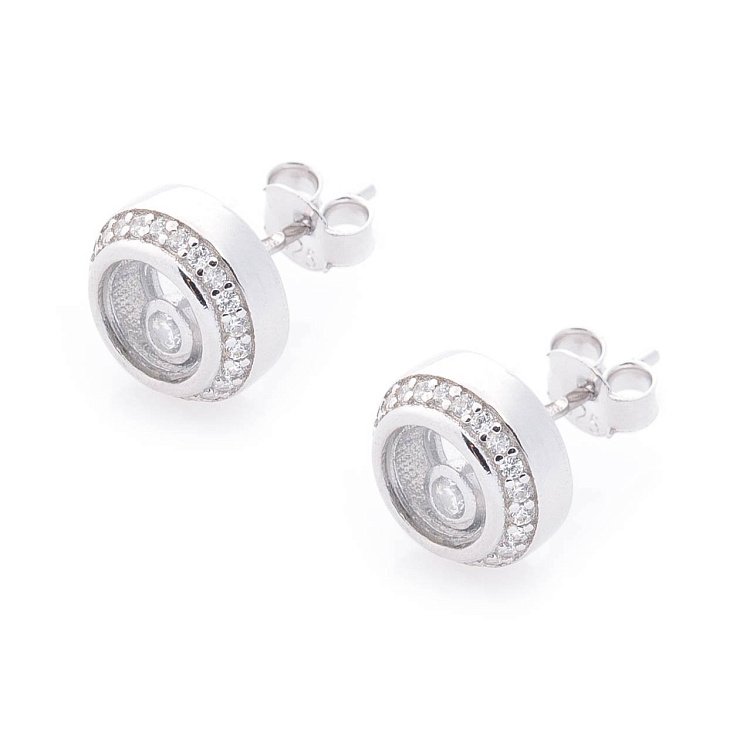 Срібні сережки-пусети (ювелірне скло, фіаніти) 122329 від ювелірного магазину Онікс