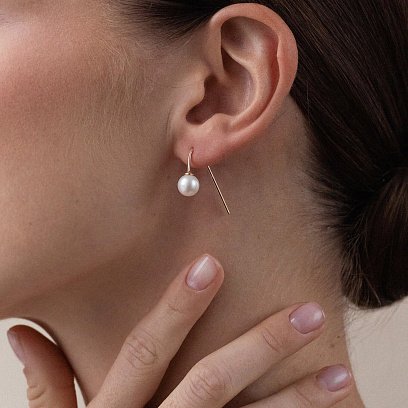 Золотые серьги "Изящность" (жемчуг) с07341