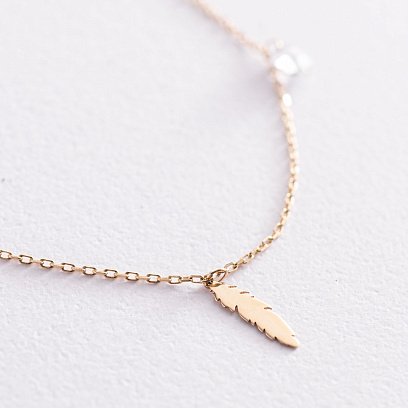 Золотой браслет "Перышки" на ногу (фианиты) б04797 №4