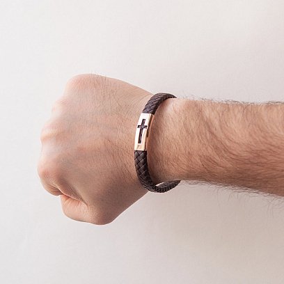 Золотий браслет "Хрестик" з каучуком б02813 №2