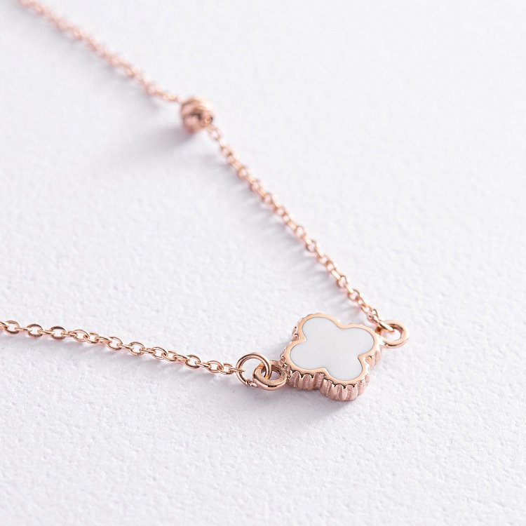 Золотий браслет "Конюшина" (біла емаль) 820189Е від ювелірного магазину Онікс - 1