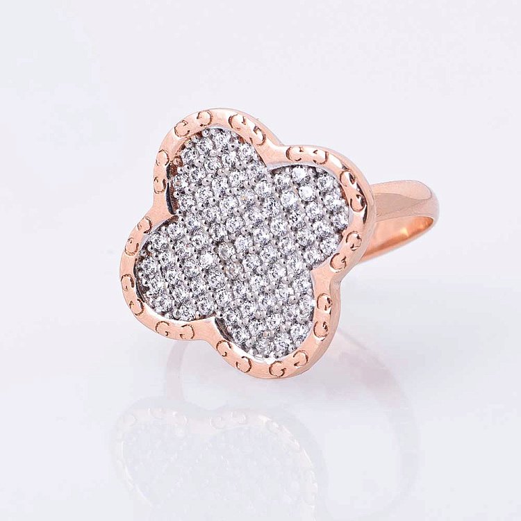 Золота каблучка "Конюшина" з фіанітами к04770 від ювелірного магазину Онікс - 1