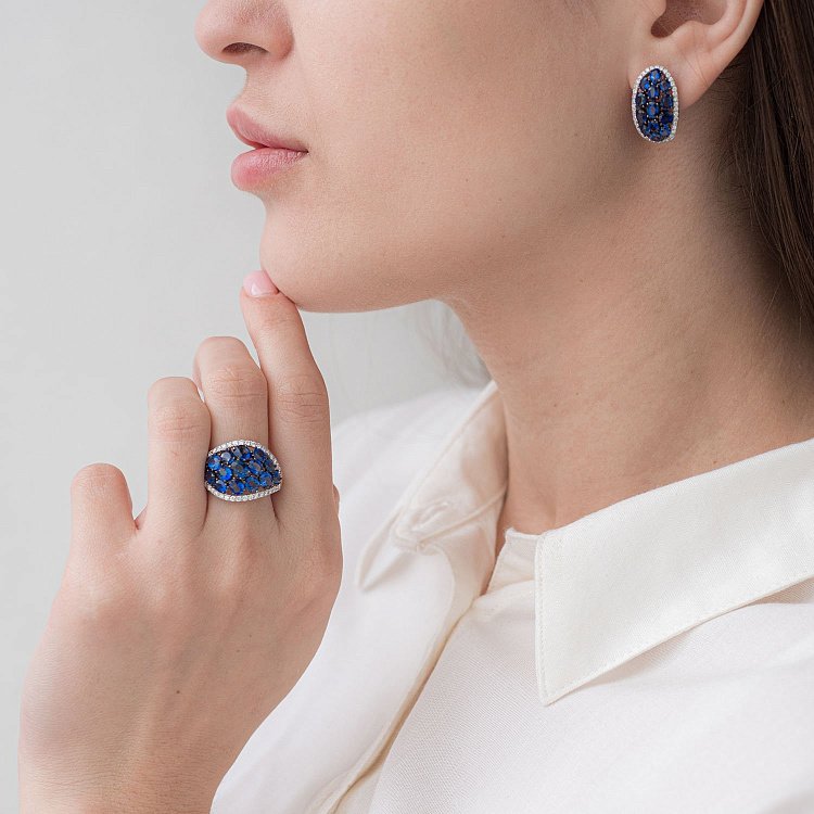 Золоті сережки з діамантами і сапфірами MR16037Egm від ювелірного магазину Онікс - 3