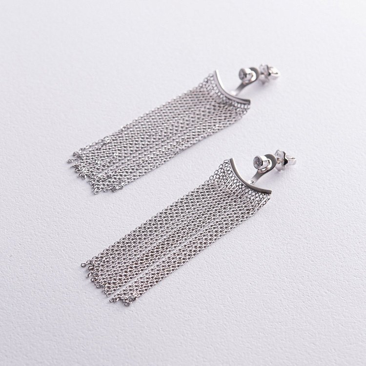 Срібні сережки - джекети "Іветта" з ланцюжками 902-01373 від ювелірного магазину Онікс - 2