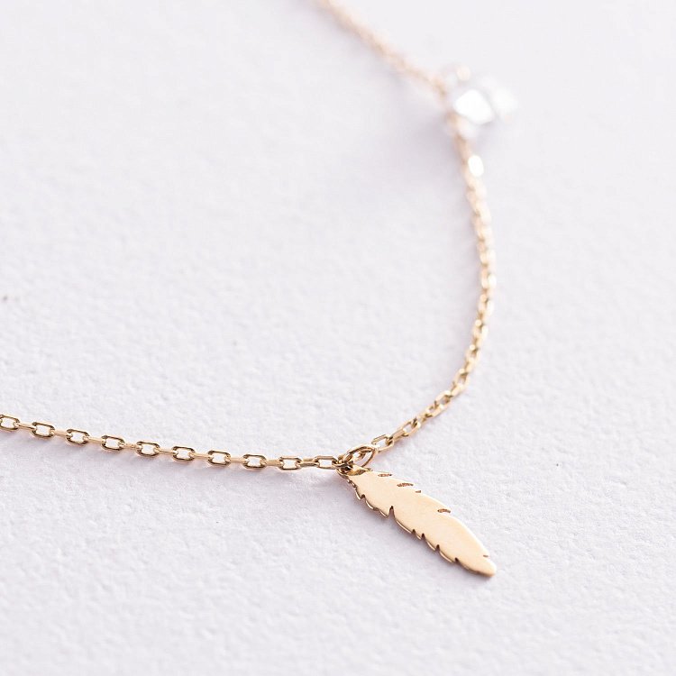 Золотой браслет "Перышки" на ногу (фианиты) б04797 от ювелирного магазина Оникс - 4