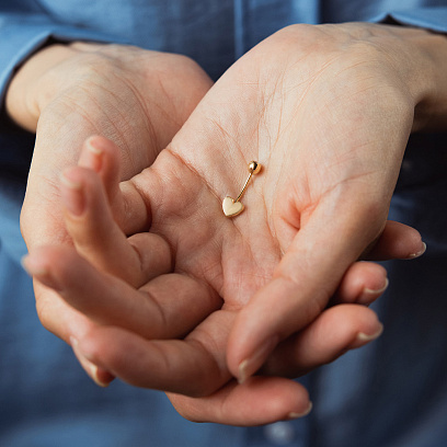 Золотий пірсинг у пупок "Сердечко" (фіаніт) пир00273 №2