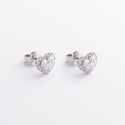 Золоті сережки - пусети "Сердечки" з діамантами сб0651nl №2