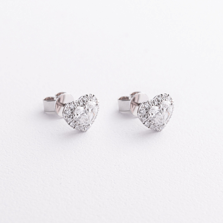 Золоті сережки - пусети "Сердечки" з діамантами сб0651nl від ювелірного магазину Онікс - 1