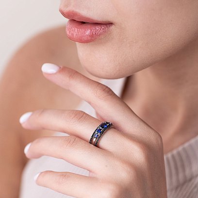 Серебряное кольцо с сапфирами и фианитами 1362/1р-HSPH №2