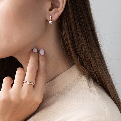 Серьги в красном золоте с фианитами с06284 №2