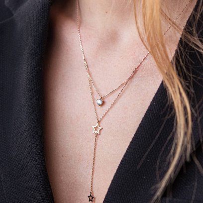 Золоте кольє - краватка "Зірочки" з фіанітами кол02097 №6