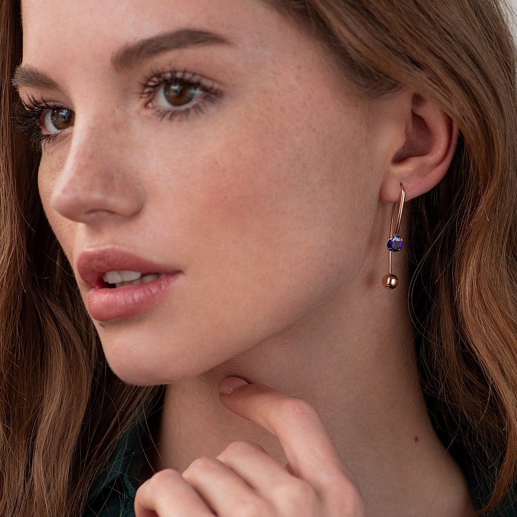 Золоті сережки "Натхнення" з фіанітами с07041 від ювелірного магазину Онікс - 1