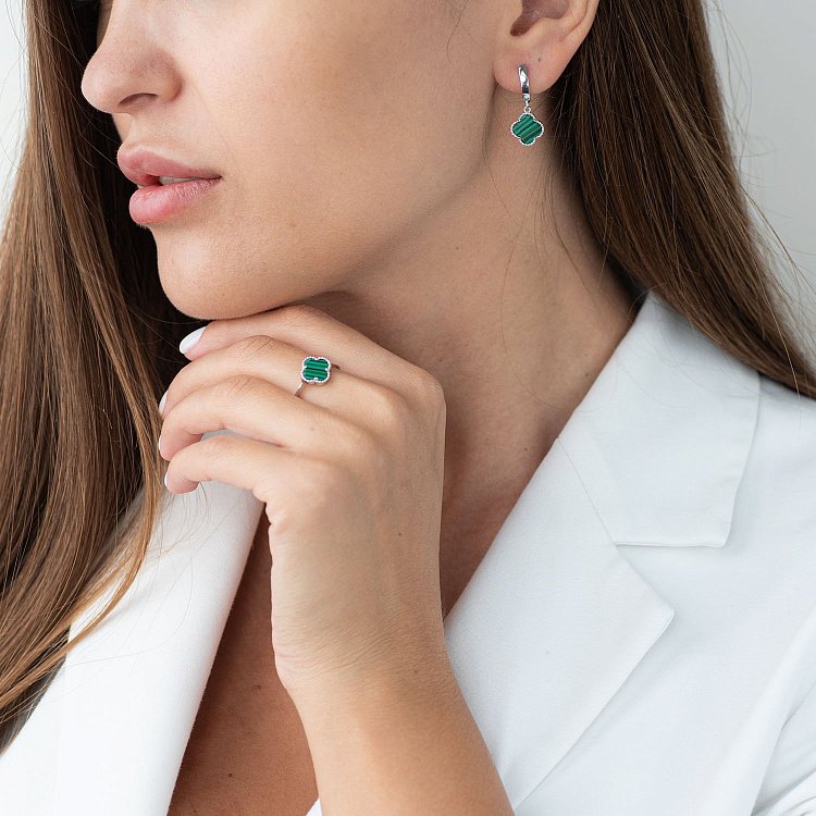 Срібна каблучка "Конюшина" (малахіт) 112562 від ювелірного магазину Онікс - 7