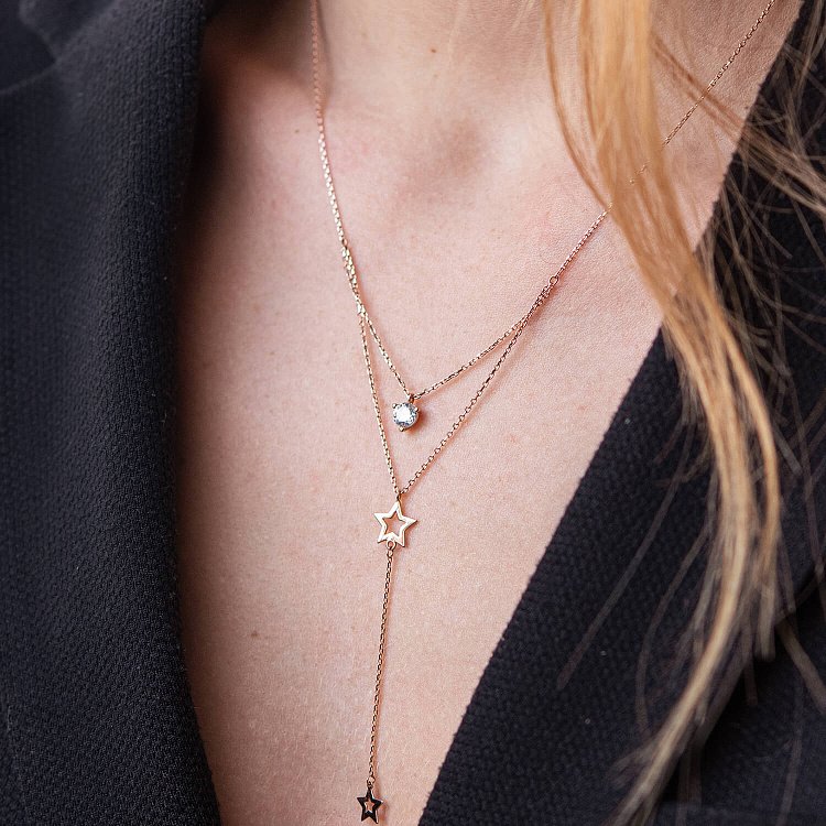 Золоте кольє - краватка "Зірочки" з фіанітами кол02097 від ювелірного магазину Онікс - 5