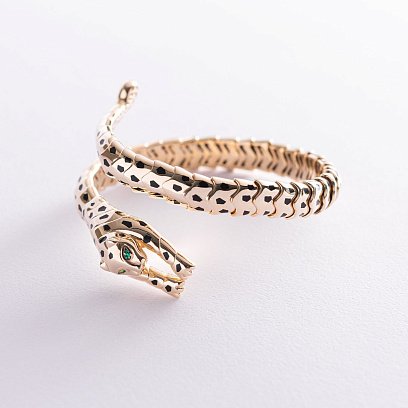 Браслет "Пантера" в жовтому золоті (фіаніт, емаль) б04504