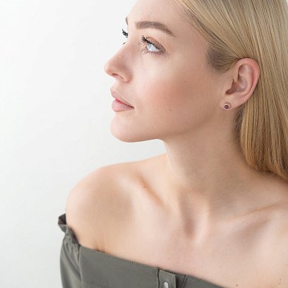 Золоті сережки-пусети (аметист) с05259 №3