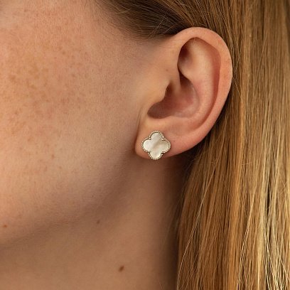 Серебряные серьги - пусеты "Клевер" (шт. перламутр) OR128220п №5