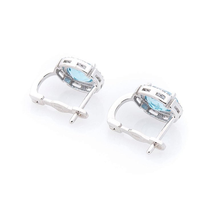 Золоті сережки з блакитним топазом і фіанітами с04682 від ювелірного магазину Онікс - 1