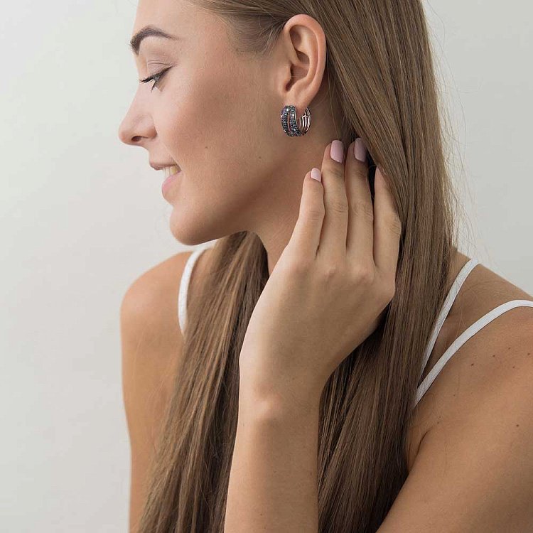 Золотые серьги с сапфирами и бриллиантами MR16823Egm от ювелирного магазина Оникс - 4