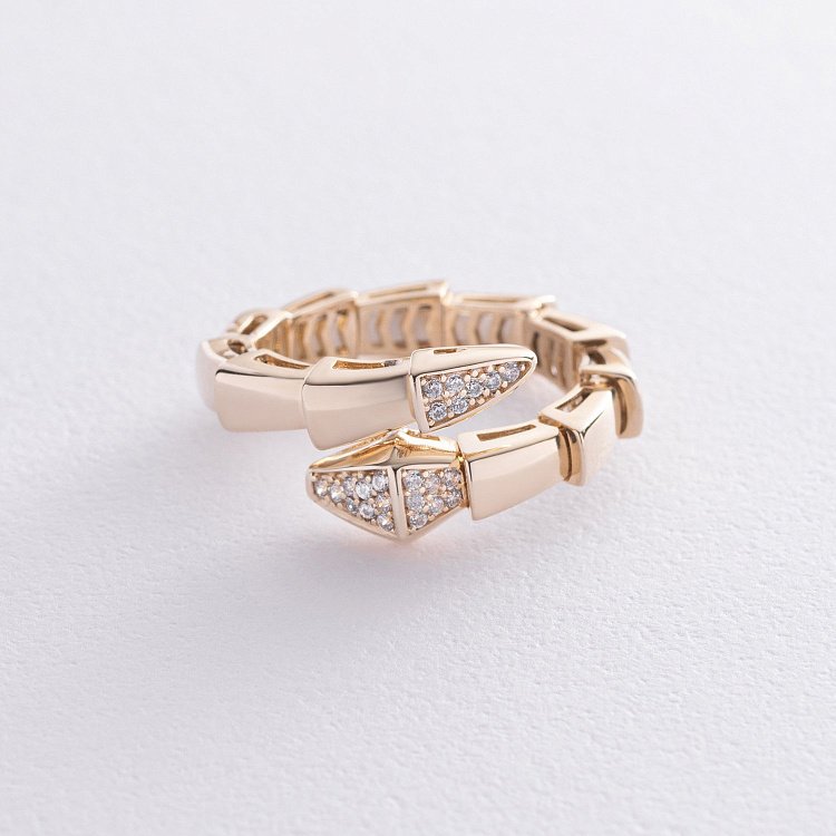 Кольцо "Змея" в желтом золоте (фианиты) к07482 от ювелирного магазина Оникс - 6