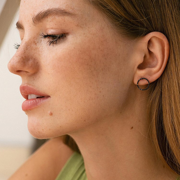 Золоті сережки - пусети "Круговорот" (чорні діаманти) сб0481di від ювелірного магазину Онікс - 1