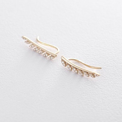 Золотые серьги - клаймберы с фианитами с05704 №3