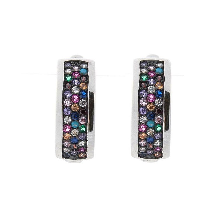 Срібні сережки з різнокольоровими фіанітами 122190 від ювелірного магазину Онікс - 1