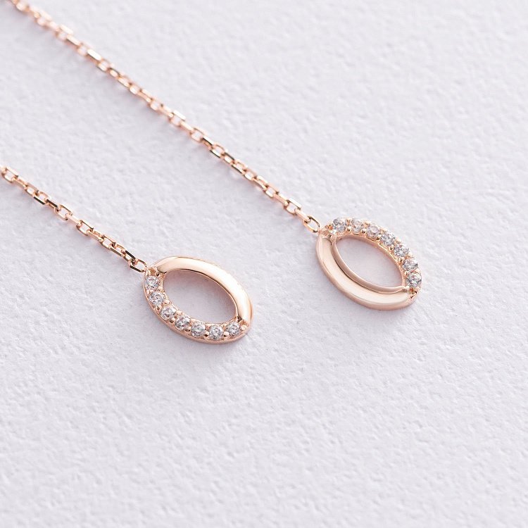 Золотые серьги на цепочке (фианиты) с07269 от ювелирного магазина Оникс - 2