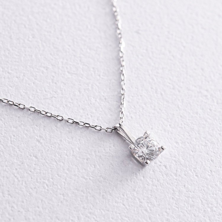 Колье с одним фианитом в белом золоте кол02351 от ювелирного магазина Оникс - 2