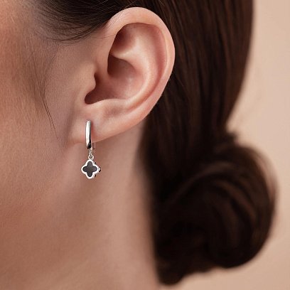 Сережки "Конюшина" в білому золоті (емаль) с07535 №2