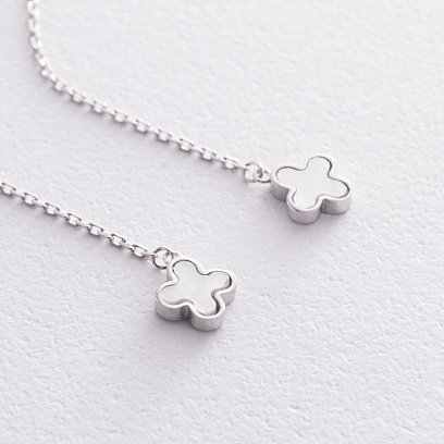 Золоті сережки - протяжки "Конюшина" з перламутром с08578 №4