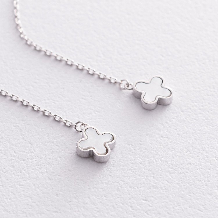 Золоті сережки - протяжки "Конюшина" з перламутром с08578 від ювелірного магазину Онікс - 3