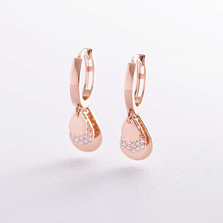 Золоті сережки "Крапельки" з фіанітами с07020 від ювелірного магазину Онікс