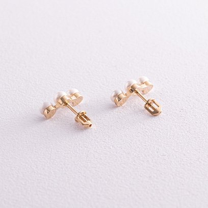 Сережки - пусети "Джейн" у жовтому золоті з перлами с08060 №5