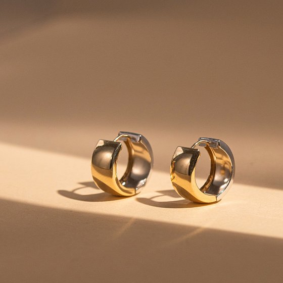 Серьги - кольца из желтого и белого золота с01275 №3